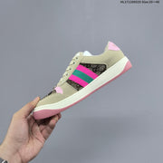 Gucci Screener Distressed Low-Top Sneakers Beige Pink Green